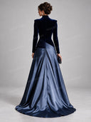 Elegant Velvet Panel Draped Maxi Dress