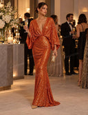 Elegant Sequin Ruched Long Sleeve Maxi Dress