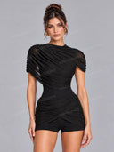 Sexy Ruched Draped Top & Mini Skirt Two Piece Set