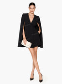 Chic Black V-Neck Cape Sleeve Double-Breasted Blazer Mini Dress