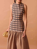 Geometric Print Drop Waist Midi Dress