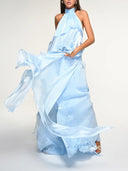 Elegant Halter Neck Layered Ruffle Maxi Dress