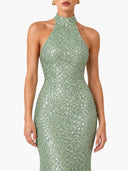 Elegant Sequined Halter Neck Maxi Dress