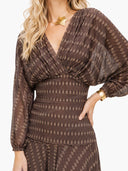 Elegant Retro Bohemian Style V-neck Mesh Print Maxi Dress