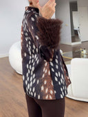 Elegant Animal Print Feather Trim Jacket