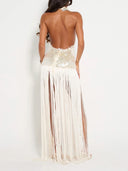 Elegant Sequin Backless Sleeveless Fringe Maxi Dress