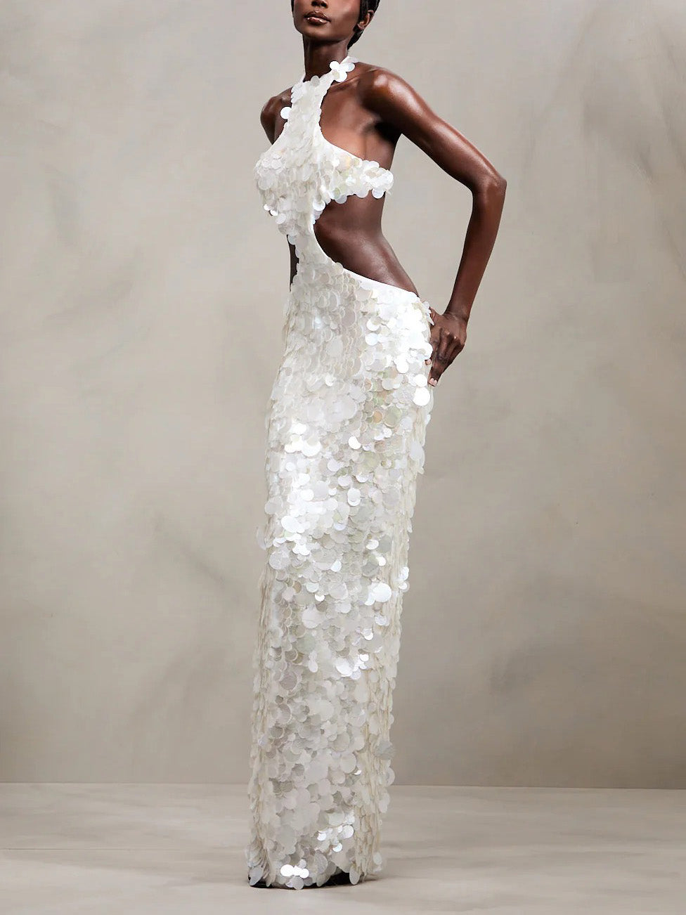 Elegant Halter Cutout Sequin Mermaid Maxi Dress