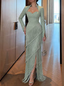 Elegant Sweetheart Neck Fringe Maxi Dress