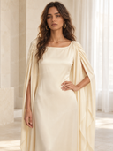 Boat Neck Cape Sleeve Satin Maxi Dress