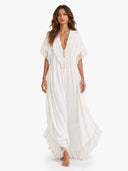 Casual V-Neck Fringe Flowing Maxi Dress