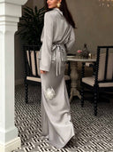 Elegant Satin Mock Neck Top & Mermaid Maxi Skirt Two-Piece Set