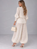 Elegant Lace Ruffle Blazer & Balloon Pants Set