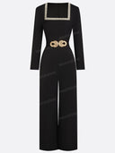 Pearl Trim Square Neck Wide Leg Jumpsuit
