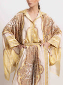 Retro Paisley Print Satin Loose Shirt Two-Piece Set