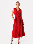 Unique Shirt Style Single-breasted Tie Midi Dress