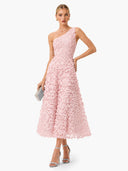 Elegant One Shoulder 3D Butterfly Veil Midi Dress