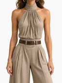 Minimalist High-Neck Off-Shoulder Jumpsuits