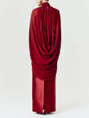 Elegant Satin Strapless Maxi Dress with Chiffon Cape