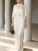 Elegant Satin Batwing Sleeve Kaftan Maxi Dress