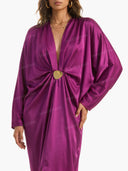 Elegant Satin Batwing Sleeve  Draped Maxi Dress