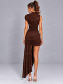 Asymmetric Ruched Draped Mini Dress