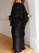 Elegant Sheer Cape Sleeve High Neck Kaftan Maxi Dress
