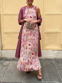 Retro Tile Print Sleeveless Maxi Dress Two Piece Set