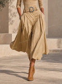 Casual Turtleneck Top & Belted Wide Leg Culotte Pants Set