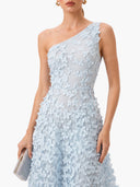 Elegant One Shoulder 3D Butterfly Veil Midi Dress