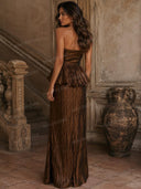 Elegant Strapless Peplum Top & Maxi Skirt Set