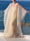 Elegant High Neck Organza Cape Maxi Gown