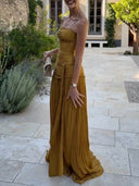Elegant Strapless Ruched Maxi Dress