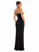 Elegant Strapless Draped Satin Maxi Dress
