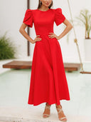 Elegant High-neck Bud Sleeve Midi Dress