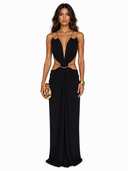 Sexy Metal Chain Cut-Out Backless Lace-Up Draped Maxi Dress