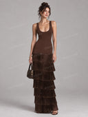 Exquisite Tiered Fringe Scoop Neck Maxi Dress