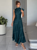 Elegant Sleeveless Mock Neck Maxi Dress