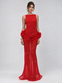 Sexy Floral Applique Draped Waist Sheer Maxi Dress