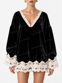 Exquisite Lace Velvet Loose Mini Dress