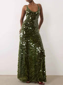 Elegant Sleeveless U-Neck Sequin Maxi Dress