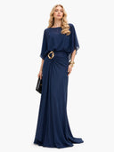 Elegant Chiffon Cape Top & Wide-Leg Pants Two-Piece Set