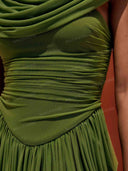 Elegant Draped Neck Ruched Split Maxi Dress