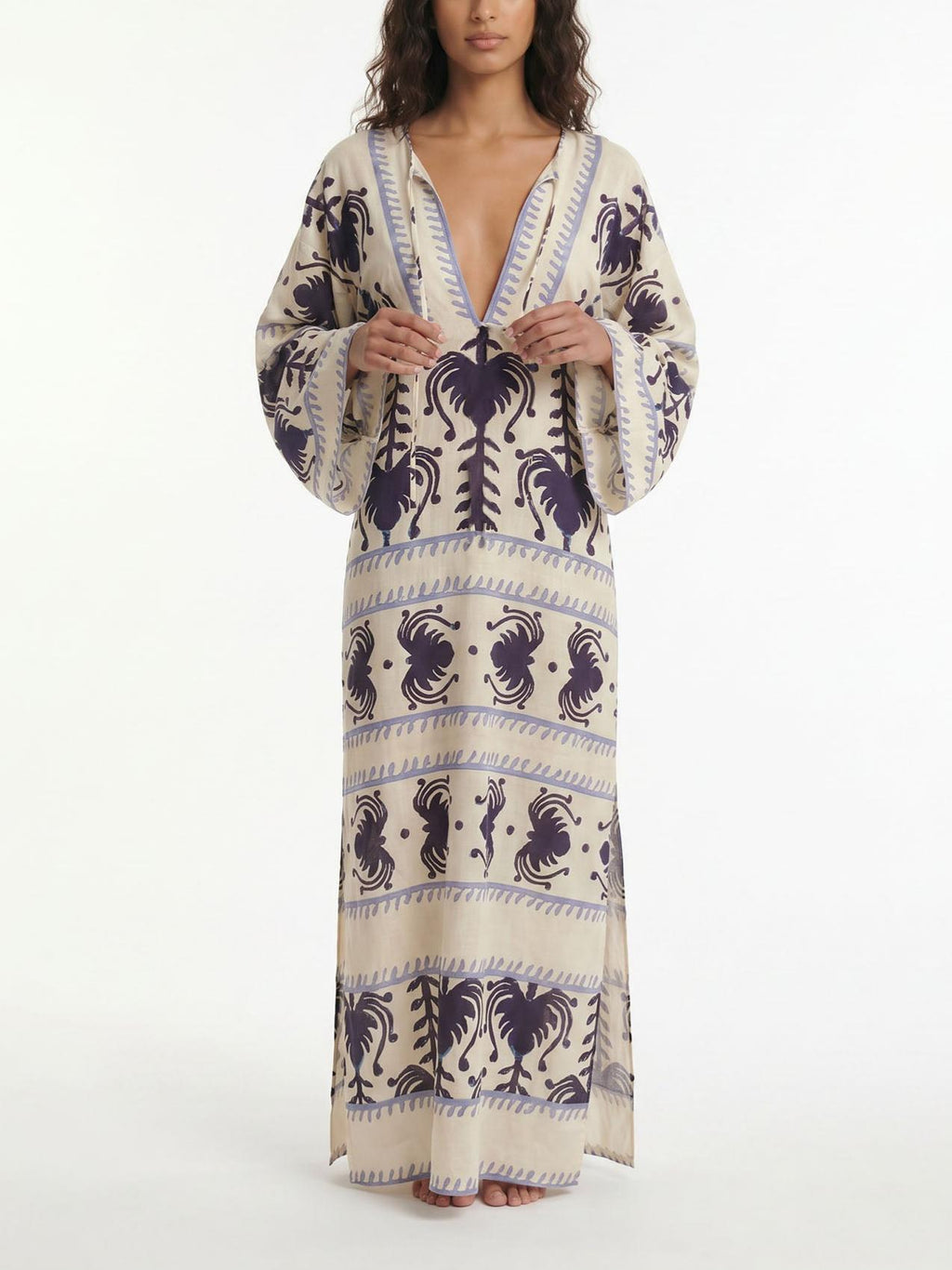 Bohemian Border Print V-Neck Maxi Dress