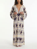 Bohemian Border Print V-Neck Maxi Dress