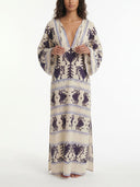 Bohemian Border Print V-Neck Maxi Dress
