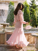Elegant Ruffle Top & Ruched Mermaid Maxi Skirt Two-Piece Set