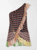 Unique Colorful Print Tiered Ruffle One-Shoulder Top Two-Piece Set