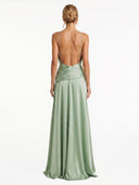 Sage Drape Halter Wrap Maxi Dress