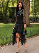 Exquisite Polka Dot Floral Print Ruffled Midi Dress