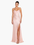 Elegant Satin Backless Cowl Back Maxi Dress